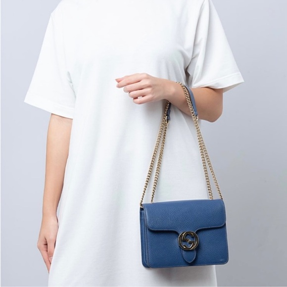 NEW Gucci Interlocking GG Logo Blue Caspian Chain Bag - Picture 5 of 16
